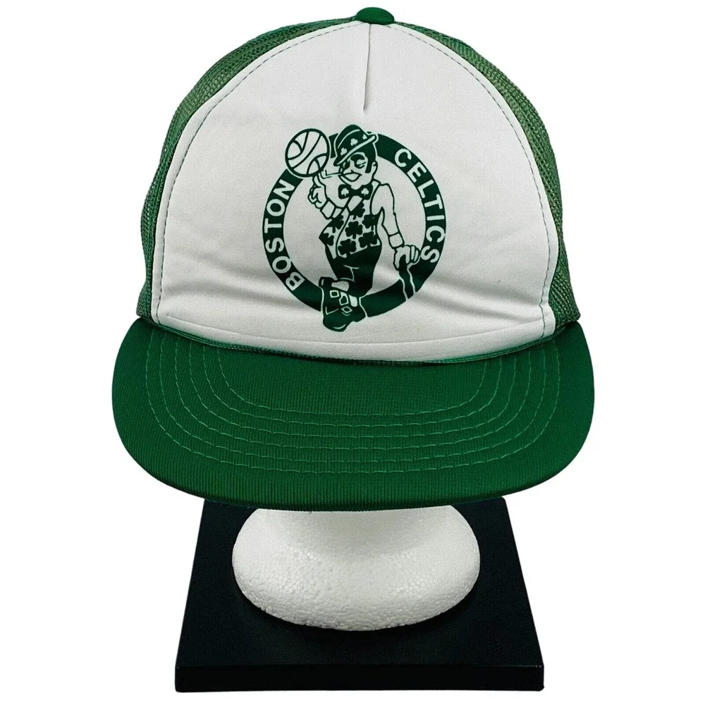 Vintage Boston Celtics Lucky Trucker Hat Snapback White Green‎ Mesh Adjustable
